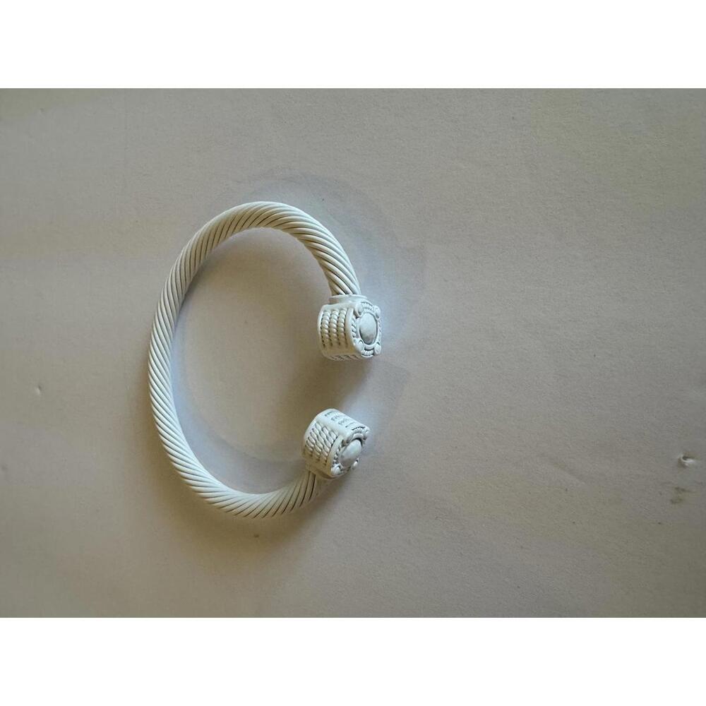 Elegant White Cable Bracelet with Decorative Caps 439